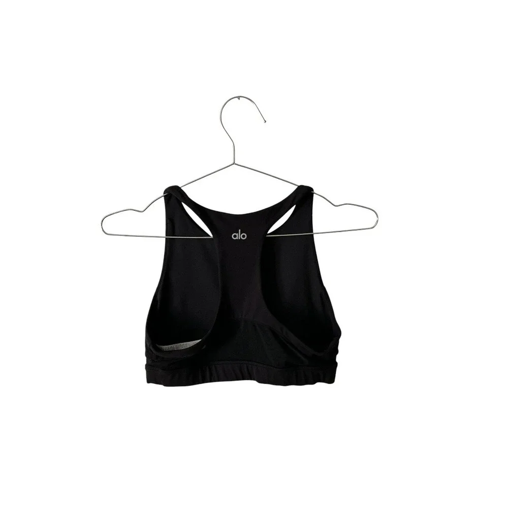 ALO Yoga Sports Bra Womens Medium RN87370 Black Mesh Accent Cut Out Racerback
